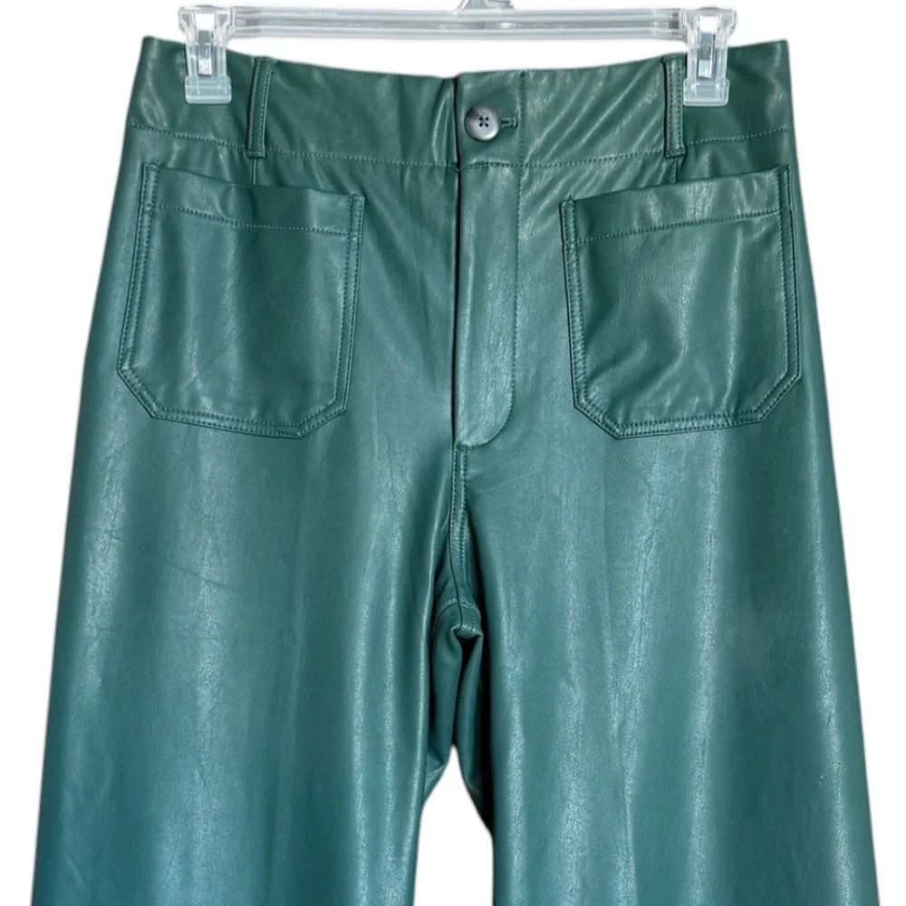 Maeve Colette Green Faux Leather Wide Leg Ankle Pants Size 31 NWOT - Picture 5 of 16